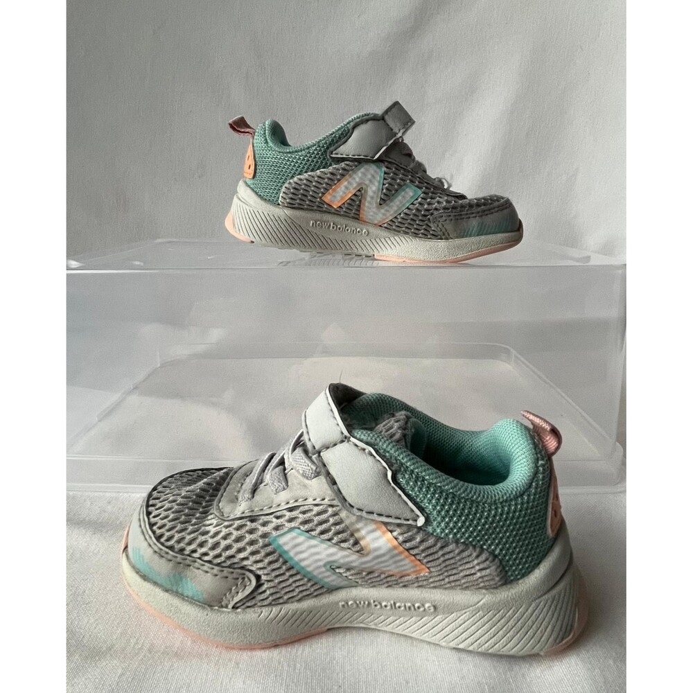 New Balance Toddler Sneakers Gray Mint Peach Hook Loop Size 6